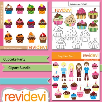 Preview of Cupcakes clipart: Cupcake party clip art bundle (3 packs)