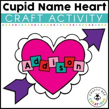 Preview of Cupid Name Heart Craft Valentines Day February Bulletin Board Kindergarten Art