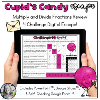 Preview of Multiply and Divide Fraction Review Digital Escape Activity - Valentine's Day