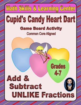 Preview of Valentine's Math Skills & Learning Center (Add & Subtract "Unlike" Fractions)
