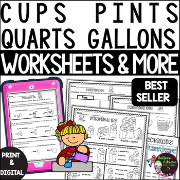 Preview of Measuring Capacity Cups Pints Quarts Gallons Worksheets