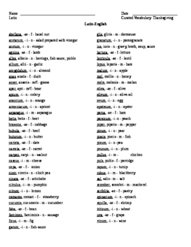 Preview of Curated Latin Vocabulary: Thanksgiving (65 Words)