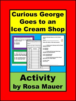 Preview of Curious George Goes to an Ice Cream Shop Task Cards & Worksheet Questions