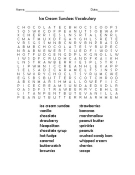 ice cream word search worksheets teaching resources tpt