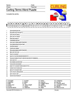 Curling Terms Word Search and Vocabulary Scramble Worksheet Puzzles