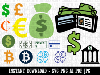 Preview of Currency Money Symbols Dollar Digital Clipart Download AI PDF SVG PNG JPG Files