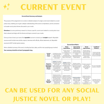 Preview of Current Event Analysis: Exploring Social Justice Themes in Literature