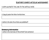 Current Event Article Worksheet - Instantly Post-able for 