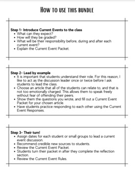 Preview of Current Event Discussion Rules & Student Response Sentence Starters