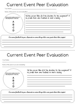 Preview of Current Event Peer Evaluation