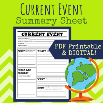 Preview of Current Event Summary Worksheet (Printable & Digital) for All Subject Areas