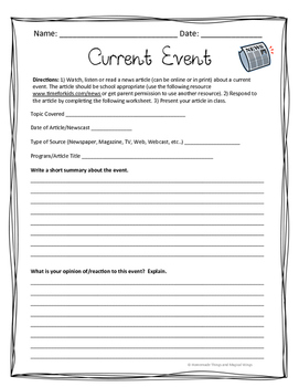 Current Event Template by Homemade Things and Magical Wings | TPT