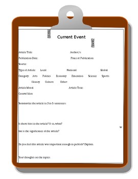 Current Event Template by Leigh Hall Resource Center TPT