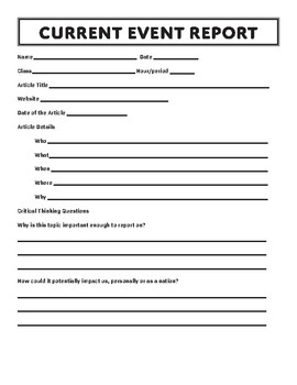 Current Event Worksheet by Clips by Mr K TPT