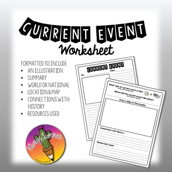 Current Event Worksheet by Jess Dawn Creative | TPT