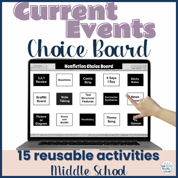 Preview of Current Events Activities - Choice Board for Middle School