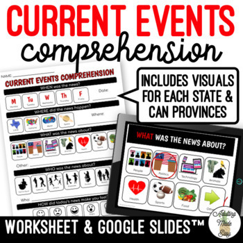 Preview of Current Events Comprehension Worksheet & Google Slides