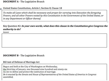 Preview of Current Events DBQ - Same sex Marriage & Three Branches of Government