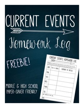 Preview of Current Events Homework Log Freebie!