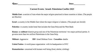 Preview of Current Events:  Israeli- Palestinian Conflict 2023