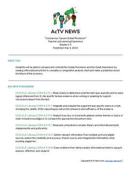 Preview of Current Events Lesson "Coronavirus Causes Global Recession" Grades 3-5