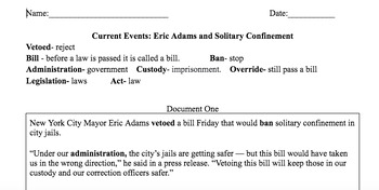Preview of Current Events: Mayor Eric Adams and Solitary Confinement 2024