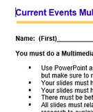Preview of Current Events Multimedia Presentation Criteria, and Rubric