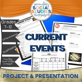 Preview of Current Events Research Project | Presentation | Scaffolded Lesson Grades 7-12