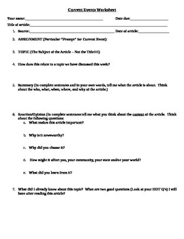 Preview of Current Events Student Worksheet