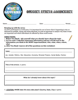 Preview of Current Events Worksheet Activity