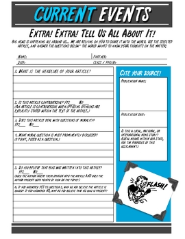 Current Events Worksheet for Middle & High School - FREE by Mr. Hoffarth