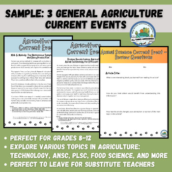 Preview of Current Events for middle and high schoolers in Intro to Agriculture - *FREEBIE*