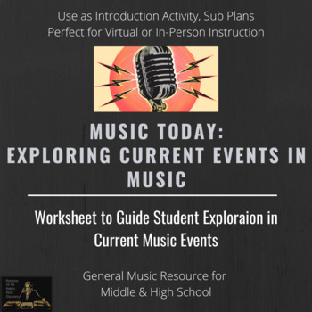 Preview of Current Events in Music Worksheet | General Music Assignment / Sub Plans
