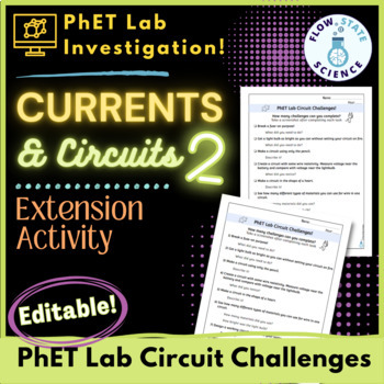 Preview of Currents & Circuits 2 PhET Lab Circuit Challenges Extension Activity