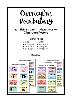 Preview of Curricular Vocabulary Poster/Visual Aid (English and Spanish)