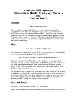 Preview of Curricular WEB resources-Science,Math,Health,Psychology,Arts