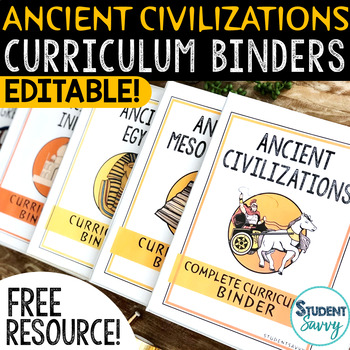 Preview of Curriculum Binder Covers, Spines, Tabs, Dividers | Ancient Civilizations Free