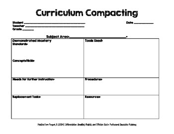 Preview of Curriculum Compacting Planning Sheet