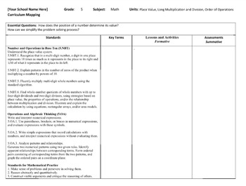 Curriculum Map Common Core Math Grade 5 by San Diego Sunshine | TpT