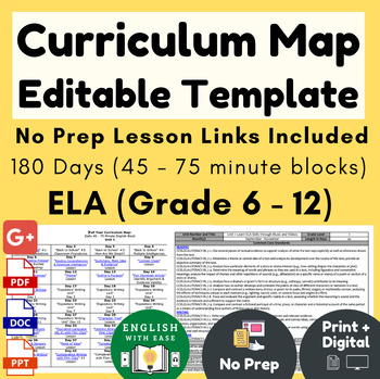 Preview of Curriculum Map Editable Template | Full Year ELA Curriculum Pacing Calendar