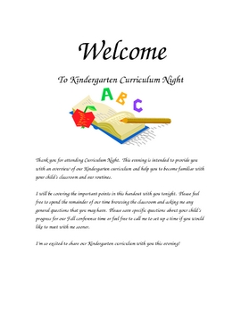 Preview of Curriculum Night ABC's of Kindergarten Letter