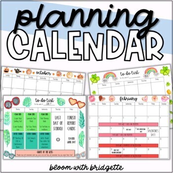 Preview of Curriculum Planning Calendar and Weekly To Do Lists - EDITABLE