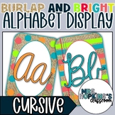 Cursive Alphabet Cards in Burlap and Bright Classroom Decor Theme