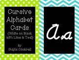 Cursive Alphabet Cards: White on Black with Lime and Teal