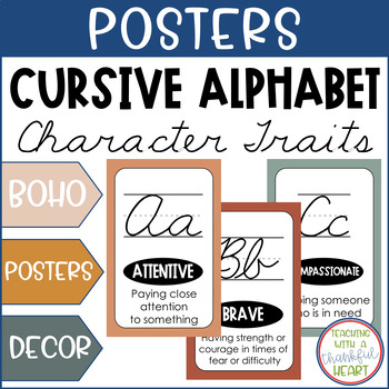Preview of Cursive Alphabet Character Trait Posters - Boho Theme