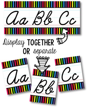 Cursive Alphabet Line - Bright & Black Vertical Stripes | TpT