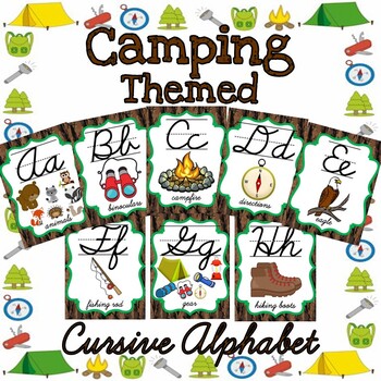 Preview of Cursive Alphabet Mini-Posters - CAMPING Themed