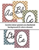 Cursive Alphabet Posters- Checkered Background (Muted/Boho