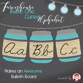 Preview of Cursive Alphabet Mason Jars Turquoise (Editable)