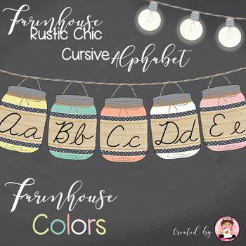 Preview of Cursive Alphabet Mason Jars Farmhouse Colors (Editable)
